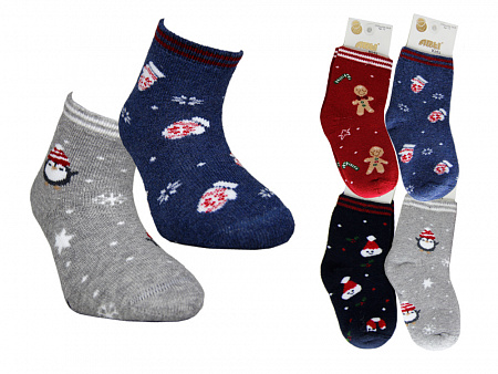 Махровые носки для детей с новогодним принтом  ARTI